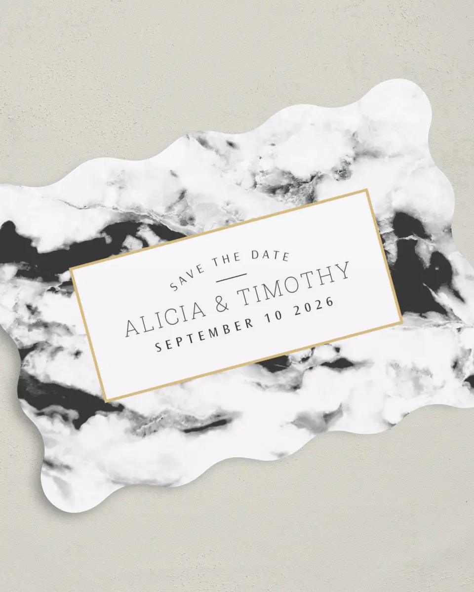 This is a 5" x 7" Save the Date Card called Love is Joy printed in full color on Premium Smooth paper