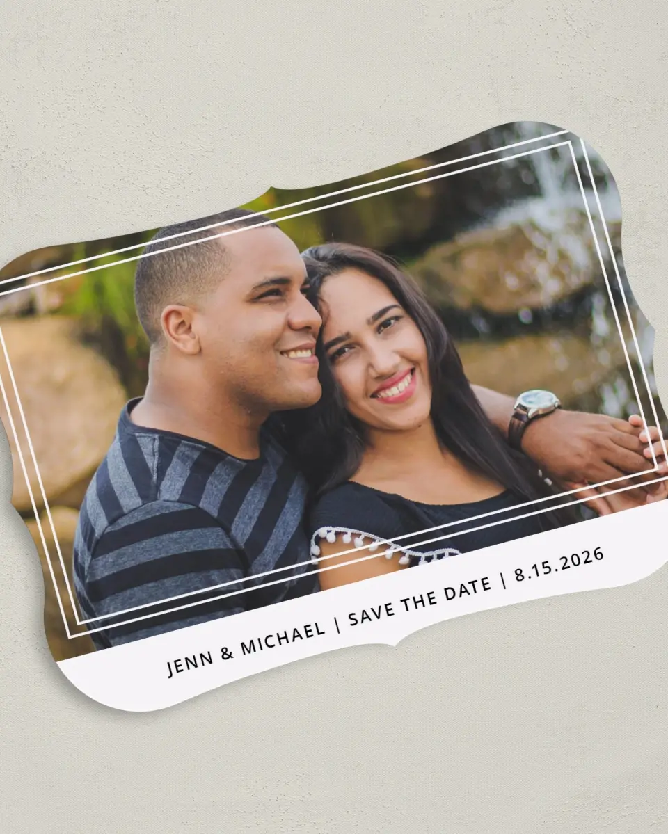 This is a 5" x 7" Save the Date Card called On My Mind printed in full color on Premium Smooth paper
