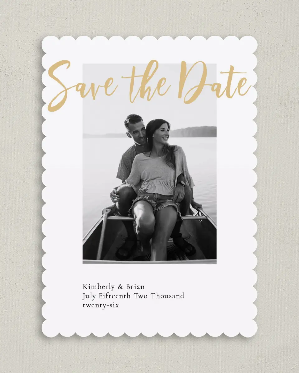 This is a 5" x 7" Save the Date Card called Adjoining Love printed in full color on Premium Smooth paper