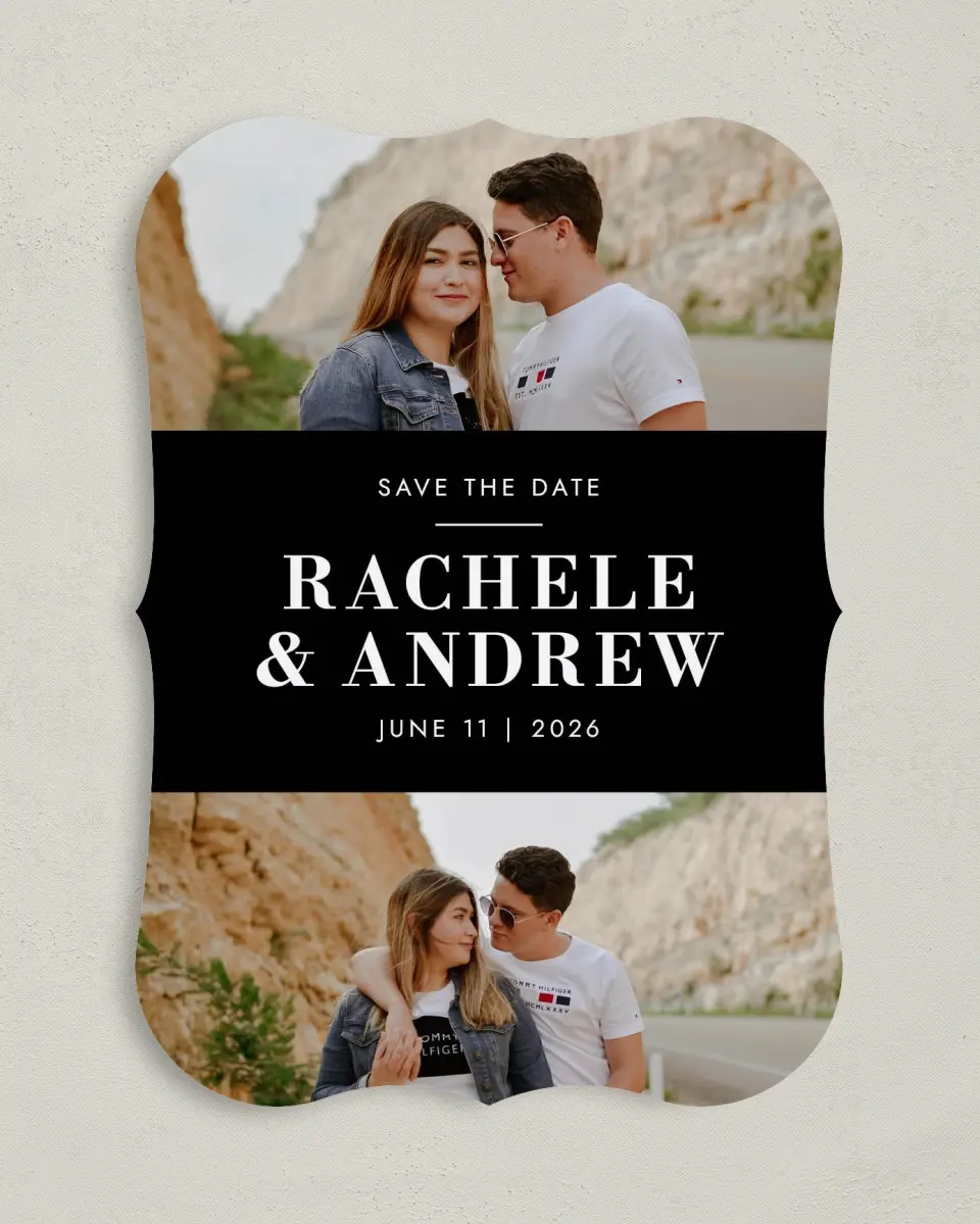 This is a 5" x 7" Save the Date Card called Love Boldly printed in full color on Premium Smooth paper