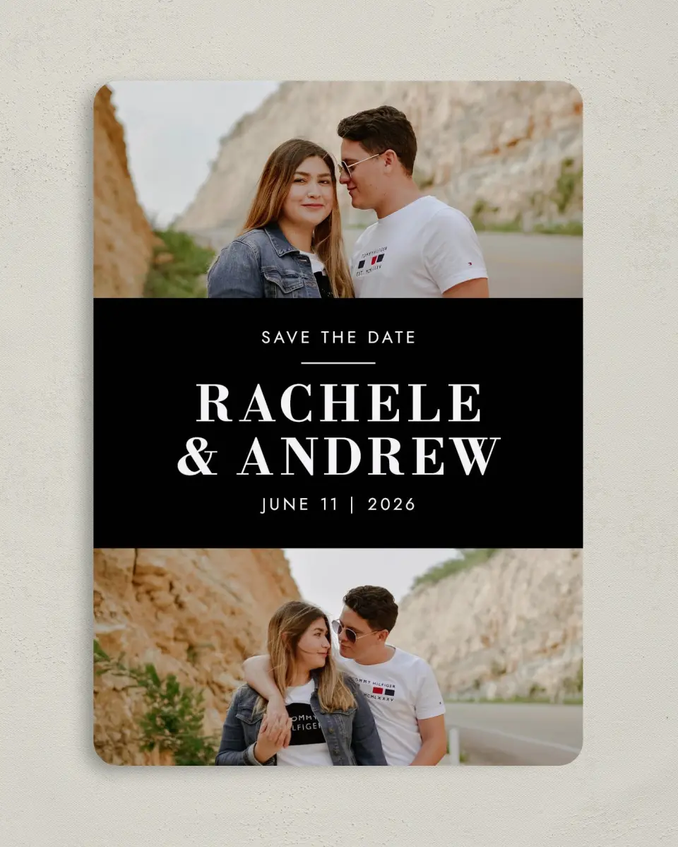 This is a 5" x 7" Save the Date Card called Love Boldly printed in full color on Premium Smooth paper