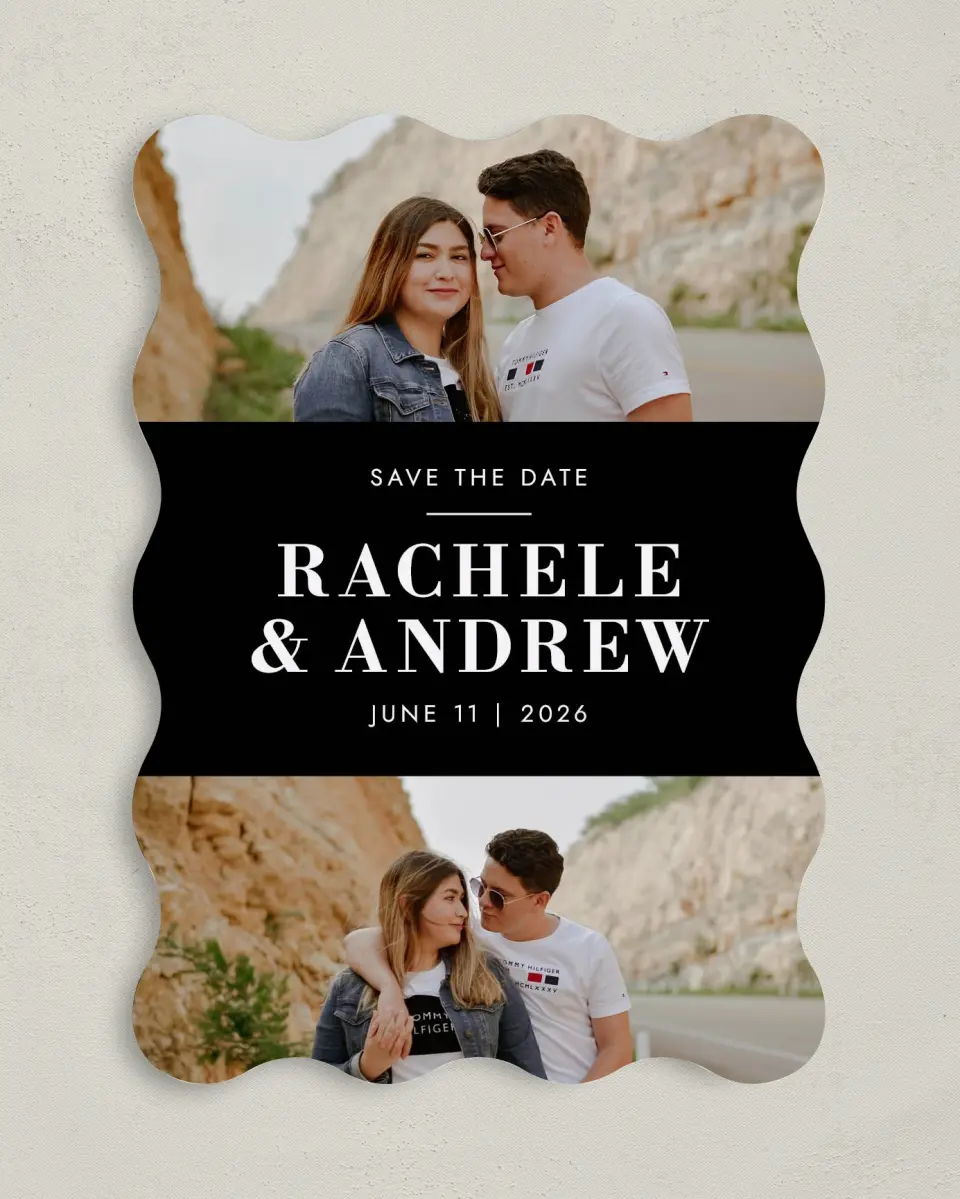 This is a 5" x 7" Save the Date Card called Love Boldly printed in full color on Premium Smooth paper