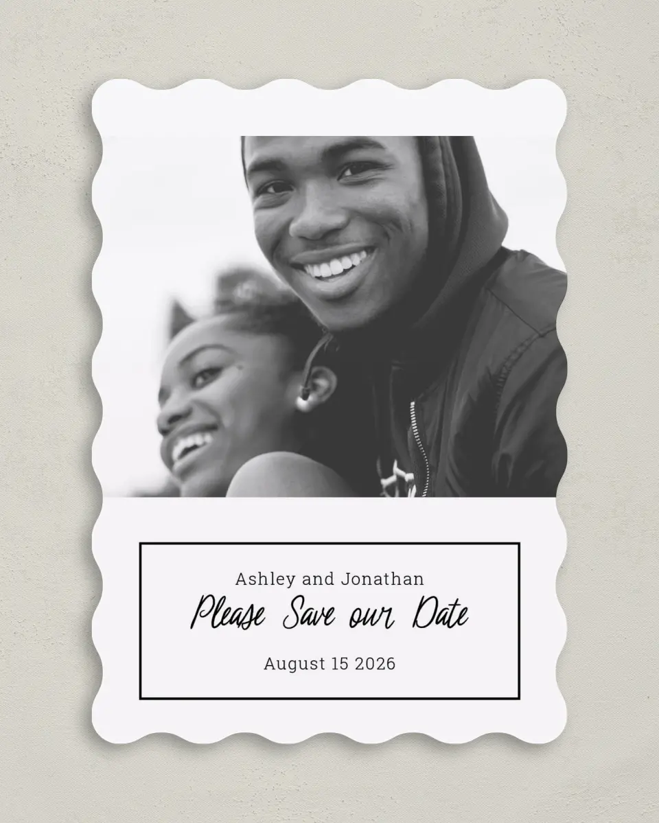 This is a 5" x 7" Save the Date Card called Romantic Splash printed in full color on Premium Smooth paper