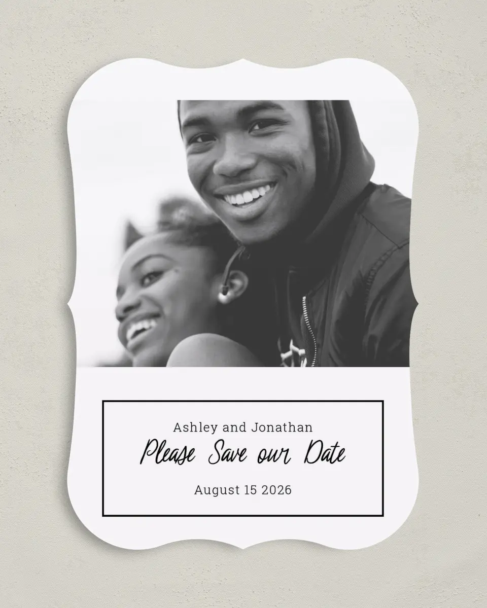 This is a 5" x 7" Save the Date Card called Romantic Splash printed in full color on Premium Smooth paper