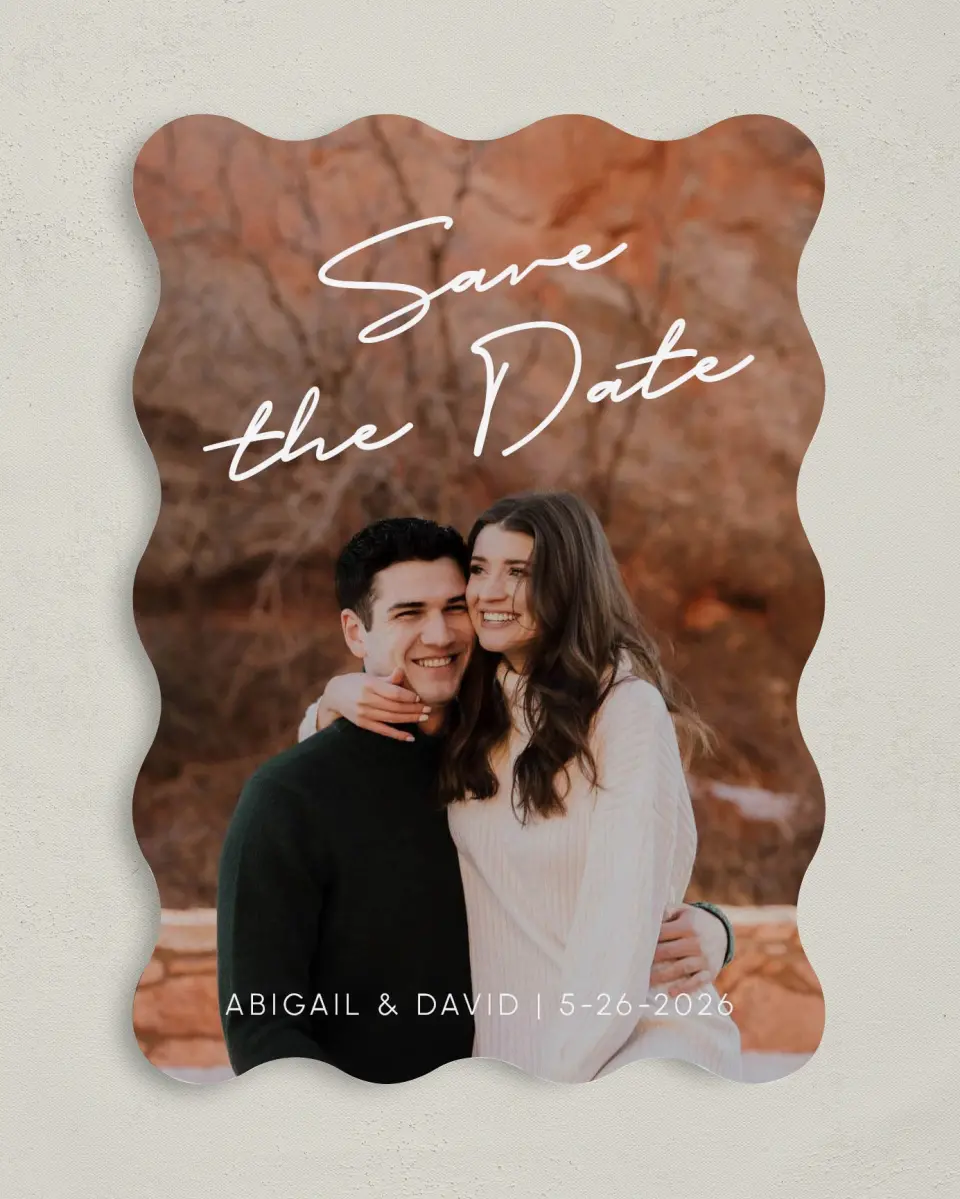 This is a 5" x 7" Save the Date Card called Sunset Vision printed in full color on Premium Smooth paper