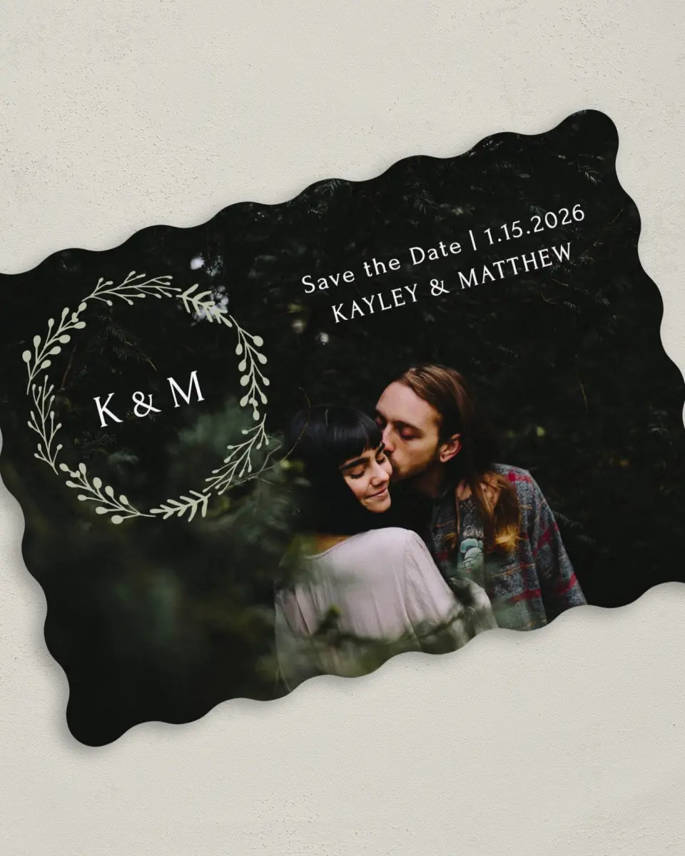 This is a 5" x 7" Save the Date Card called Enchanting Crown printed in full color on Premium Smooth paper