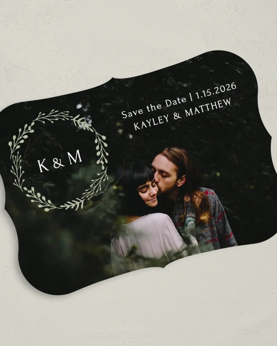This is a 5" x 7" Save the Date Card called Enchanting Crown printed in full color on Premium Smooth paper