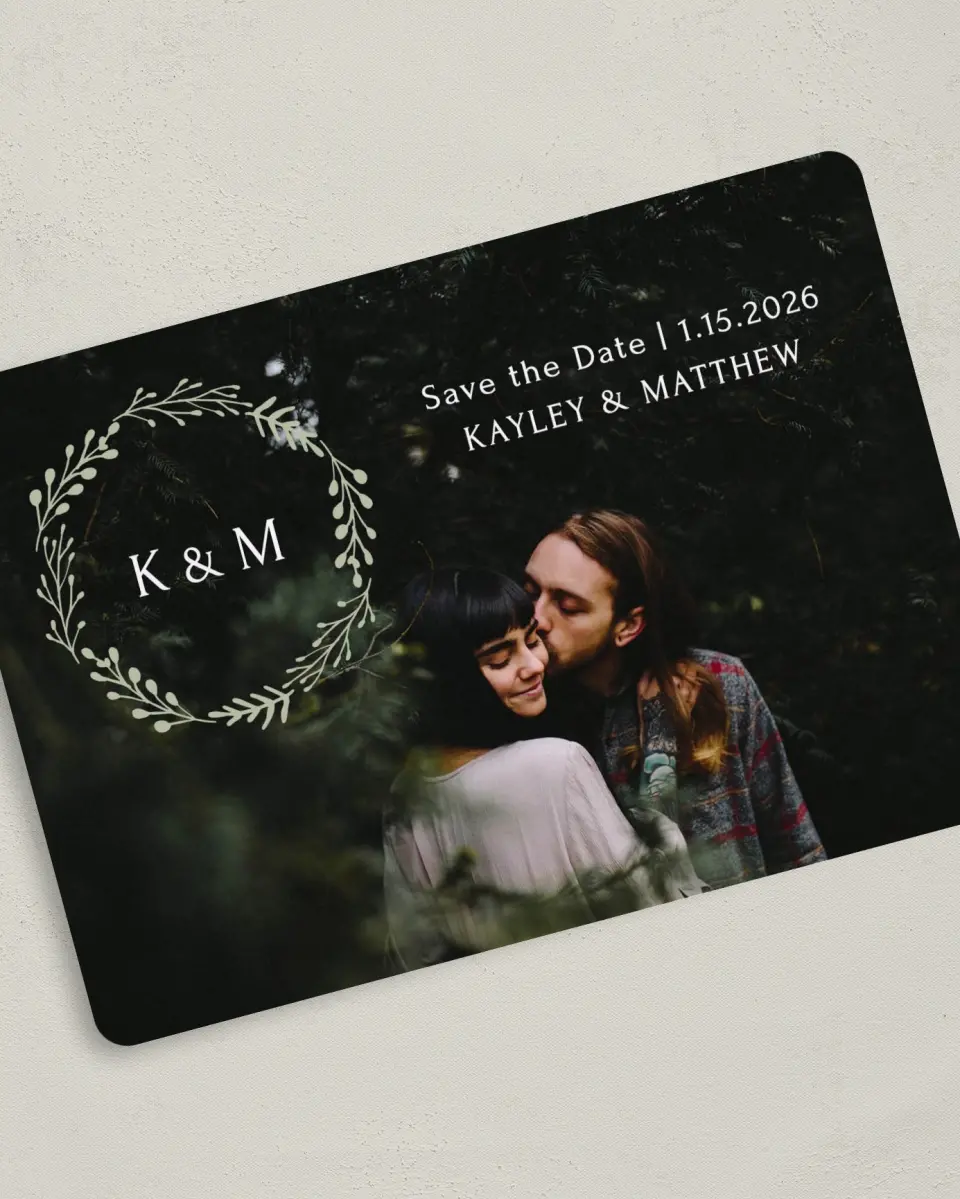 This is a 5" x 7" Save the Date Card called Enchanting Crown printed in full color on Premium Smooth paper