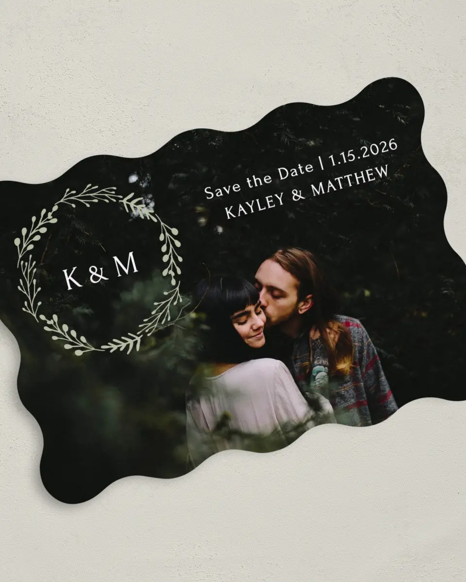 This is a 5" x 7" Save the Date Card called Enchanting Crown printed in full color on Premium Smooth paper
