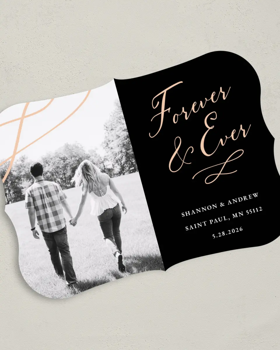 This is a 5" x 7" Save the Date Card called Modern Connection printed in full color on Premium Smooth paper