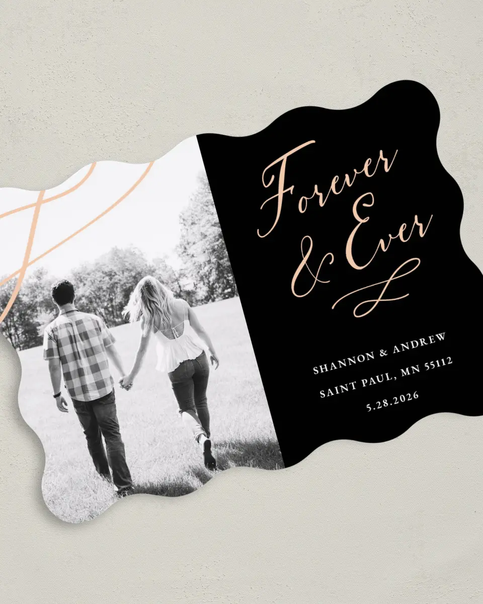 This is a 5" x 7" Save the Date Card called Modern Connection printed in full color on Premium Smooth paper