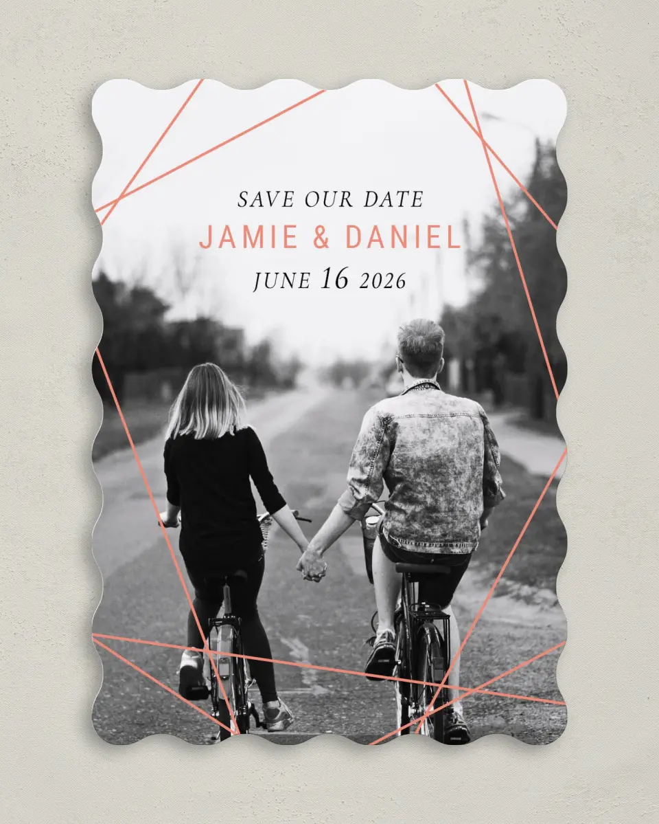 This is a 5" x 7" Save the Date Card called Starcrossed Love printed in full color on Premium Smooth paper