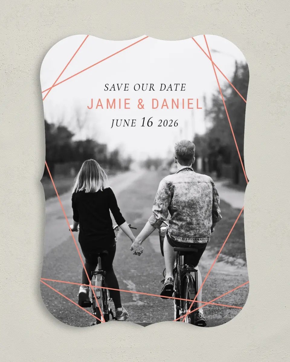 This is a 5" x 7" Save the Date Card called Starcrossed Love printed in full color on Premium Smooth paper