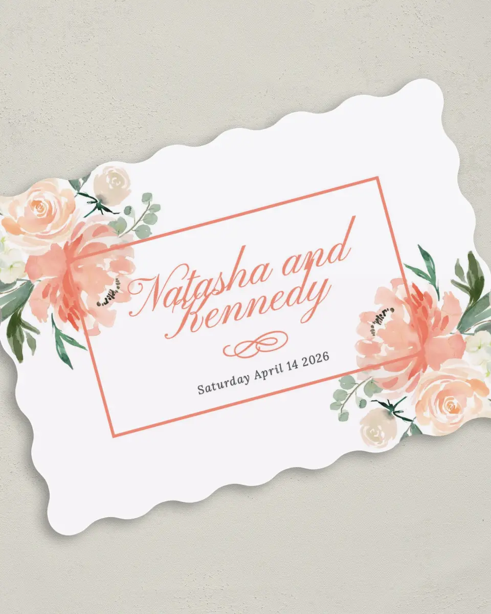 This is a 5" x 7" Save the Date Card called Luxe Floral printed in full color on Premium Smooth paper