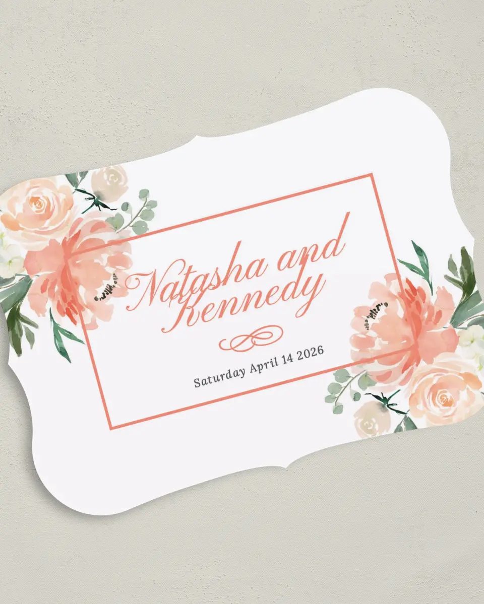 This is a 5" x 7" Save the Date Card called Luxe Floral printed in full color on Premium Smooth paper
