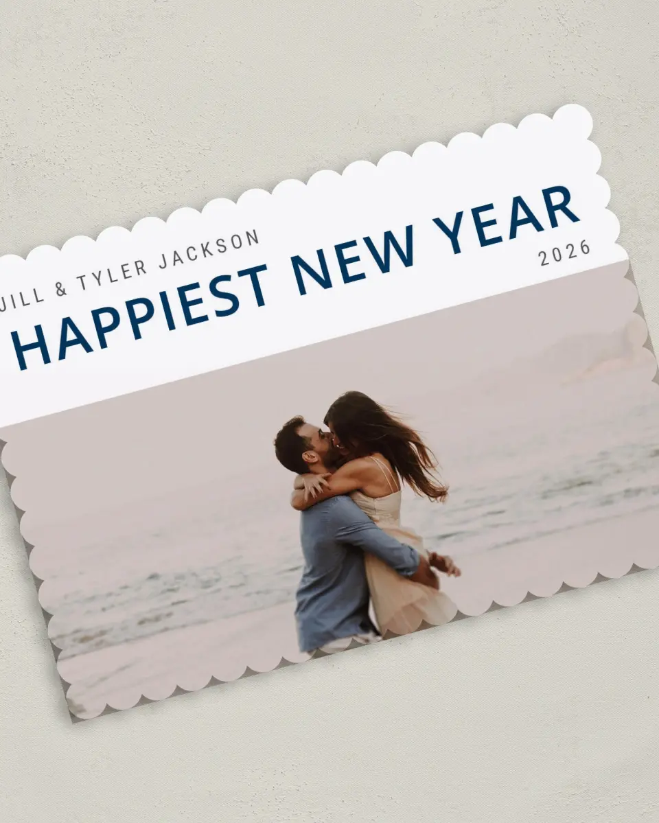 This is a 5" x 7" Christmas Card called Happiness Wishes printed in full color on Premium Smooth paper on Premium Smooth paper on Premium Smooth paper