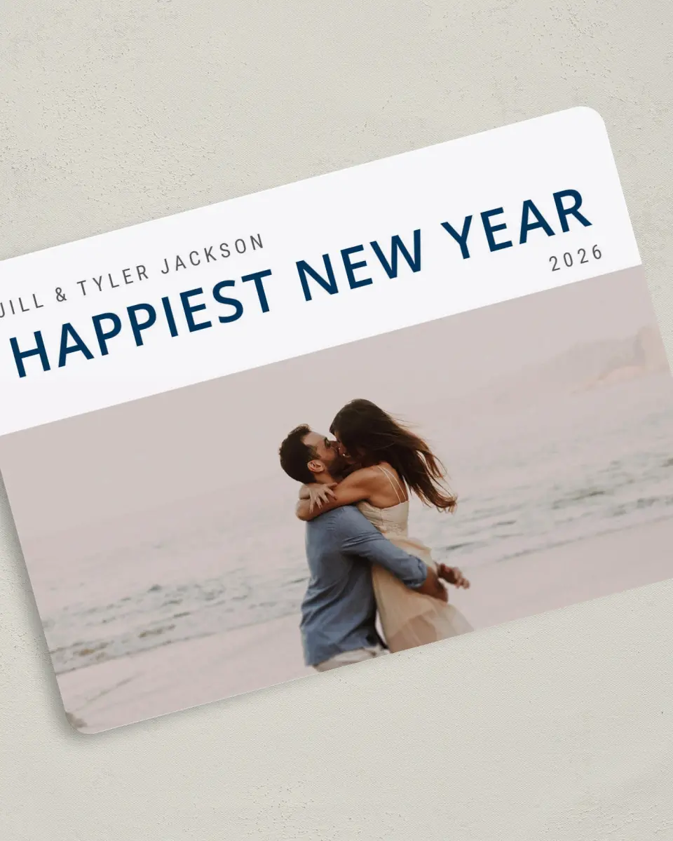 This is a 5" x 7" Christmas Card called Happiness Wishes printed in full color on Premium Smooth paper