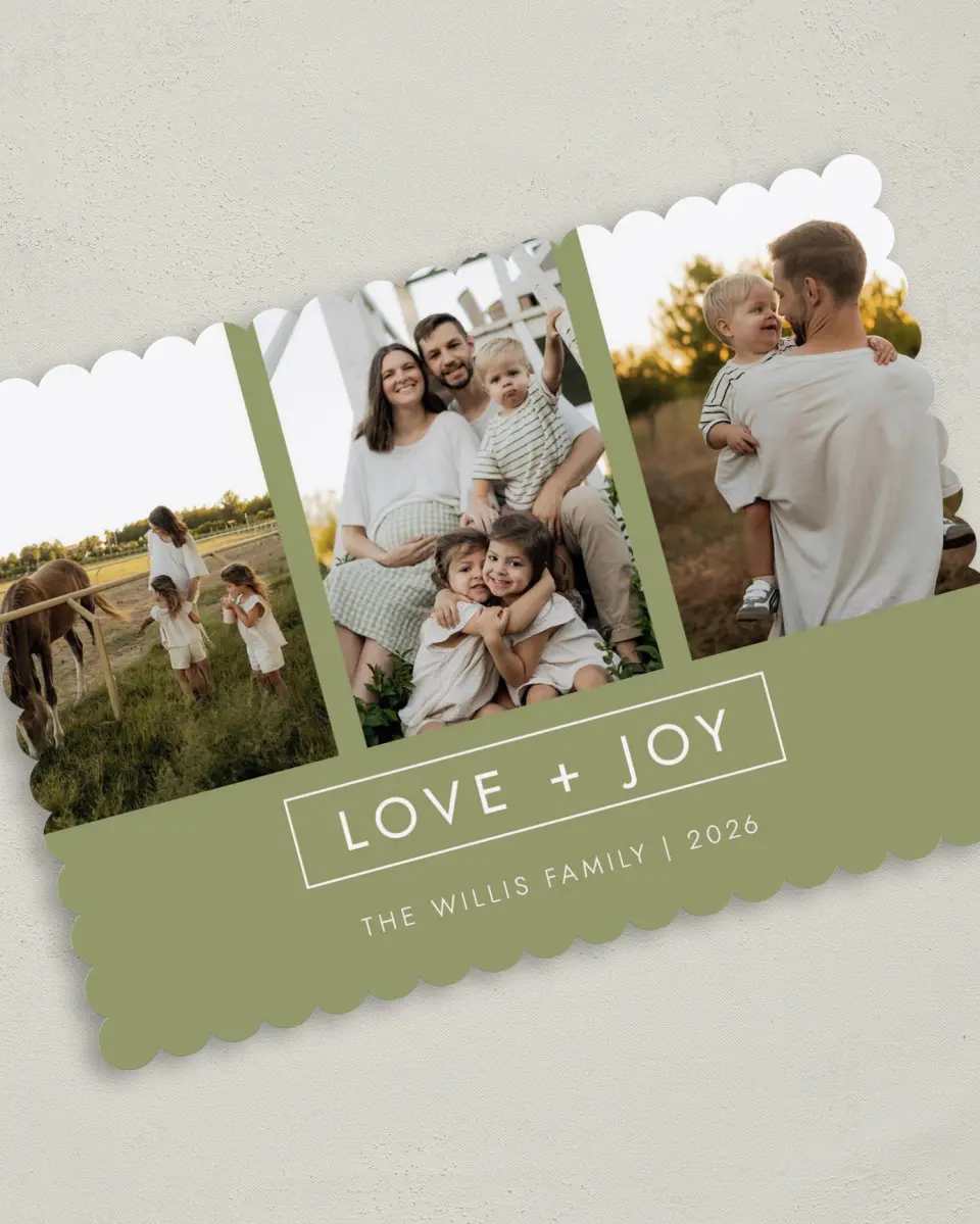 This is a 5" x 7" Christmas Card called Artful Joy printed in full color on Premium Smooth paper on Premium Smooth paper on Premium Smooth paper