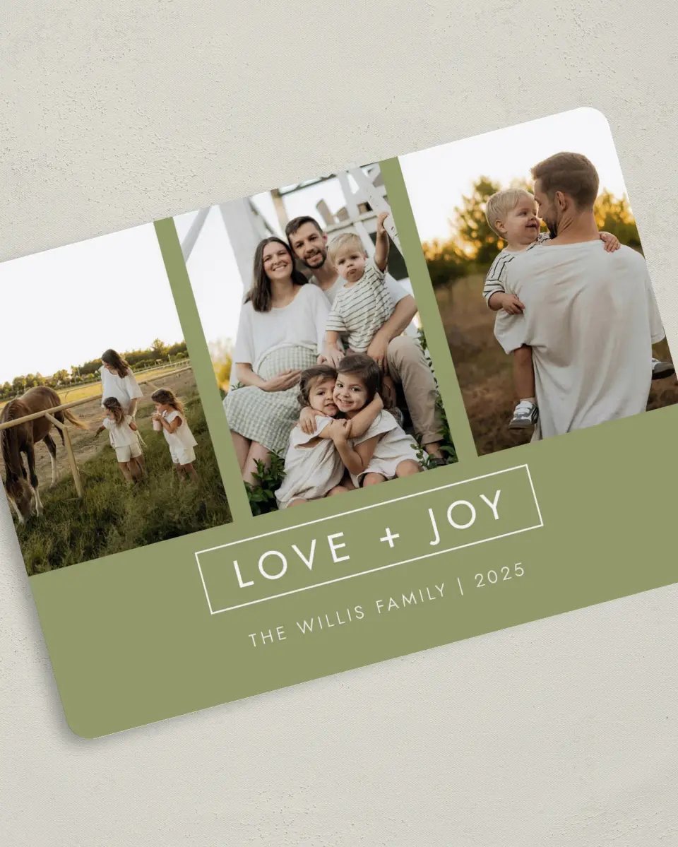 This is a 5" x 7" Christmas Card called Artful Joy printed in full color on Premium Smooth paper