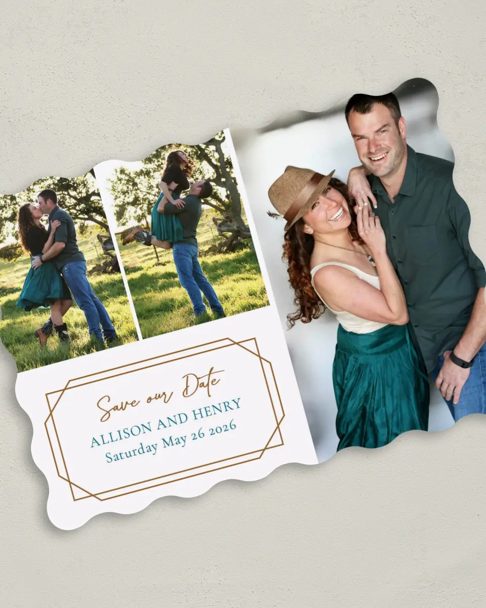 This is a 5" x 7" Save the Date Card called Gorgeously Geo printed in full color on Premium Smooth paper