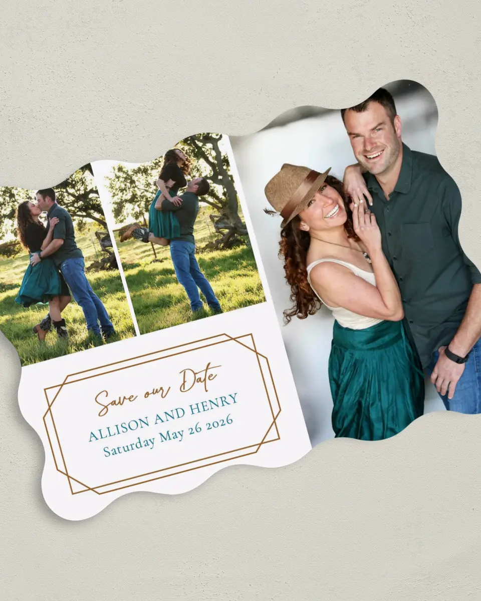 This is a 5" x 7" Save the Date Card called Gorgeously Geo printed in full color on Premium Smooth paper