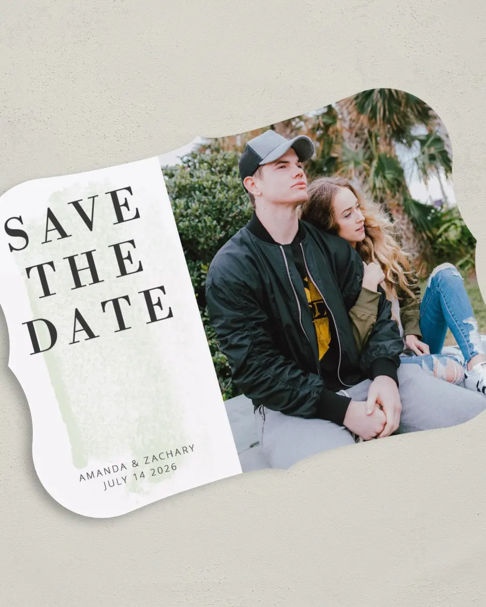 This is a 5" x 7" Save the Date Card called Tranquil Twinkle printed in full color on Premium Smooth paper
