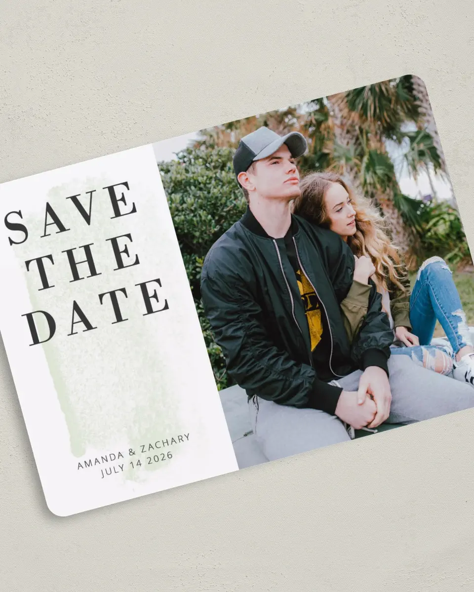 This is a 5" x 7" Save the Date Card called Tranquil Twinkle printed in full color on Premium Smooth paper