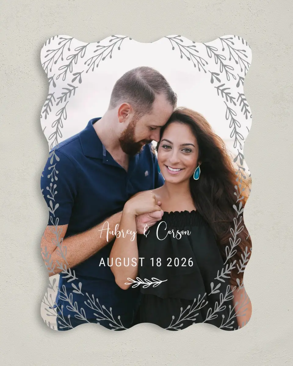 This is a 5" x 7" Save the Date Card called Radiant Meadow printed in full color with Gold foil on Luxe Satin (coated) paper