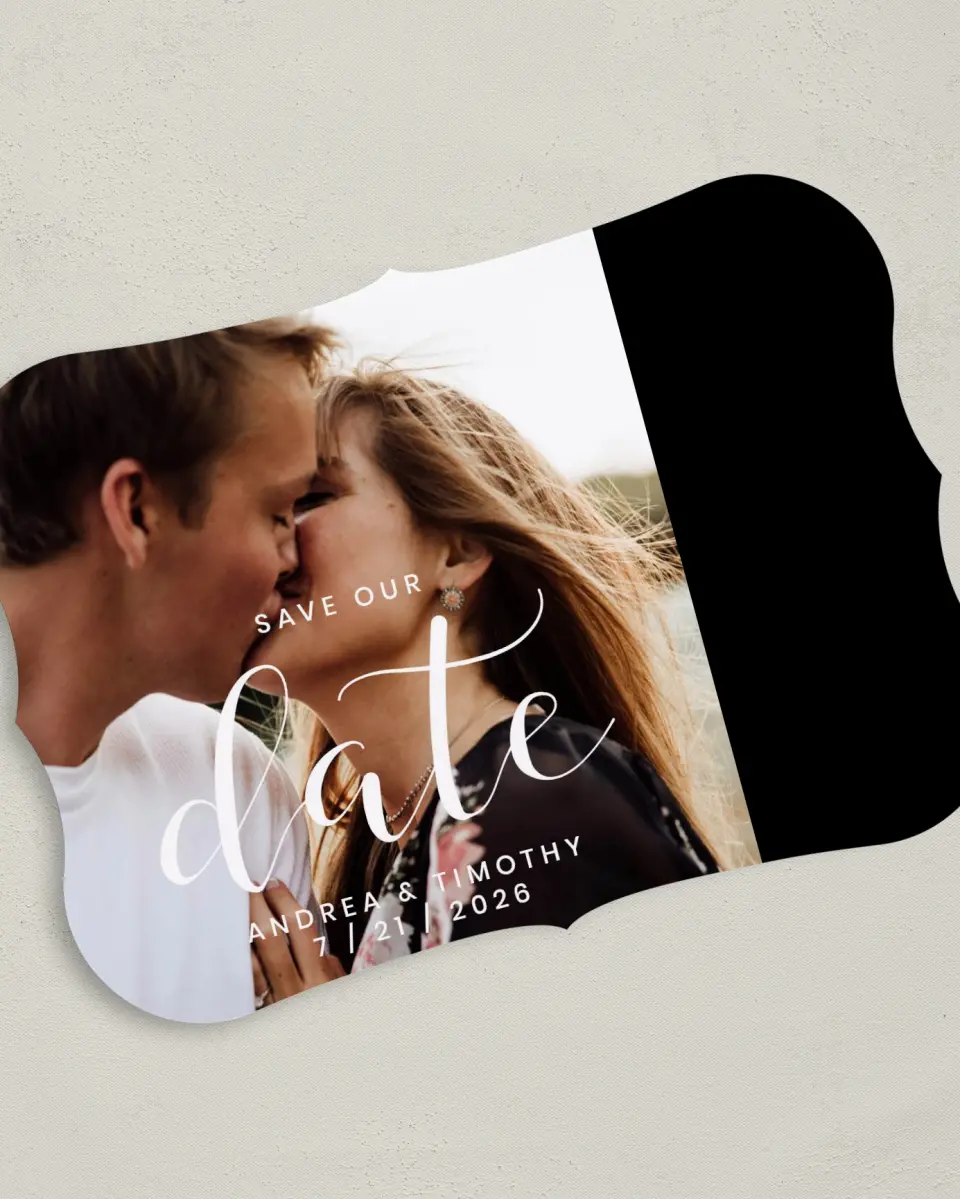 This is a 5" x 7" Save the Date Card called Modern Moments printed in full color on Premium Smooth paper