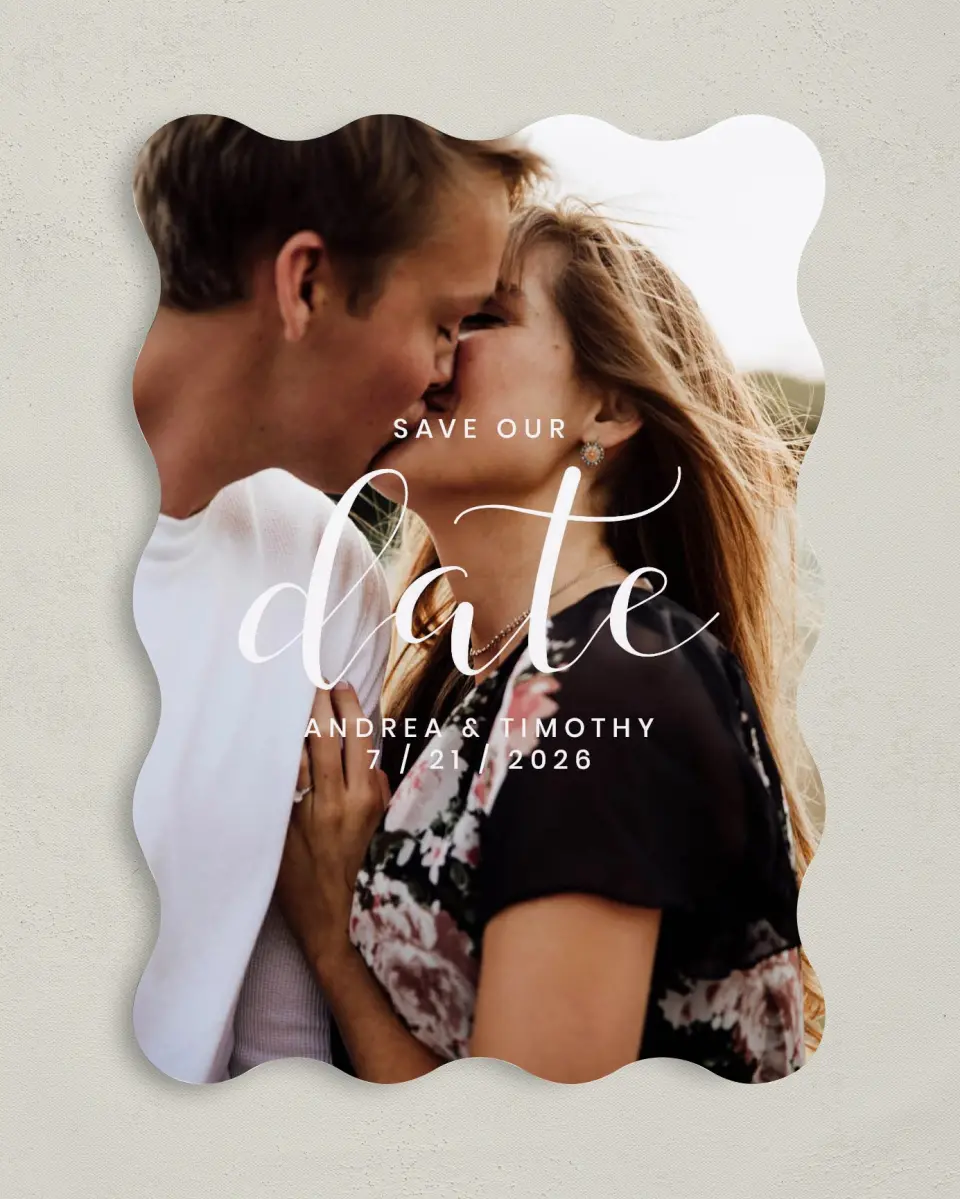 This is a 5" x 7" Save the Date Card called Modern Moments printed in full color on Premium Smooth paper
