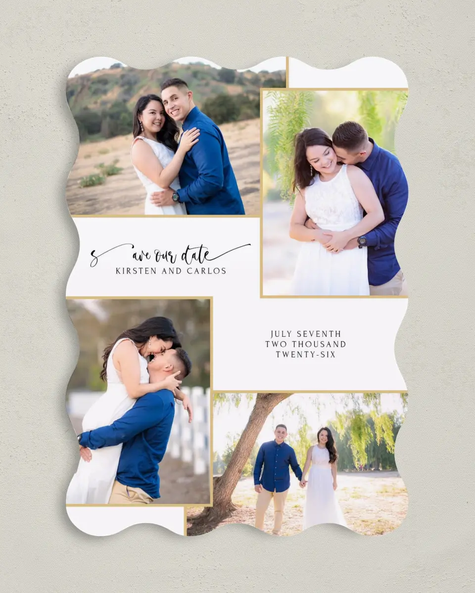 This is a 5" x 7" Save the Date Card called Love Squared printed in full color on Premium Smooth paper