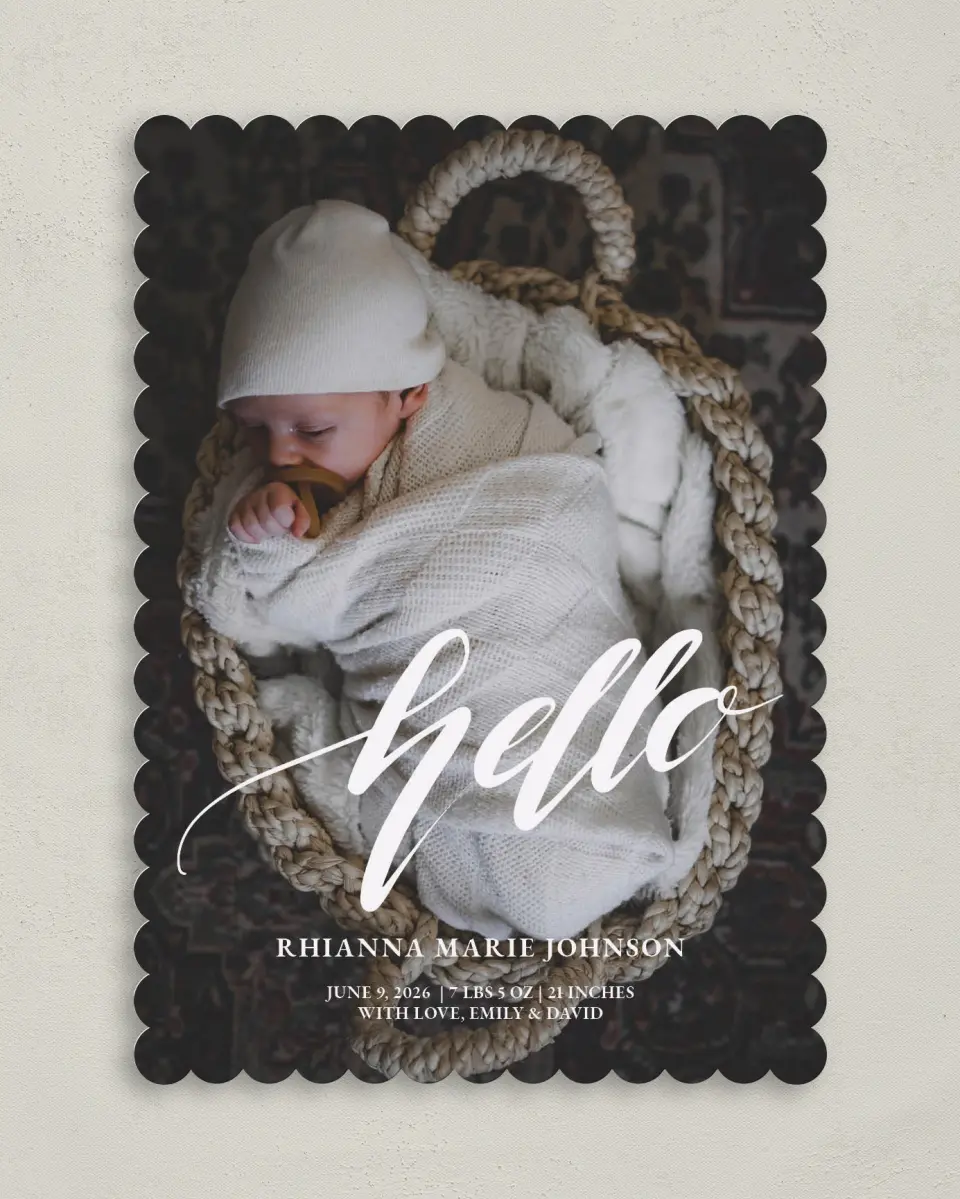 This is a 5" x 7" Birth Announcement Card called New Beginnings printed in full color on Premium Smooth paper