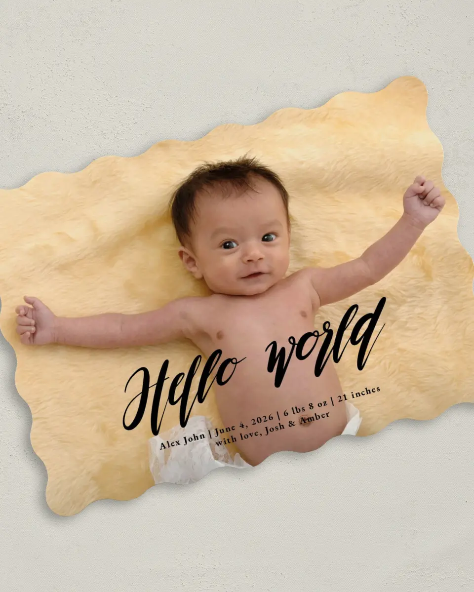This is a 5" x 7" Birth Announcement Card called Softly Calling printed in full color on Premium Smooth paper