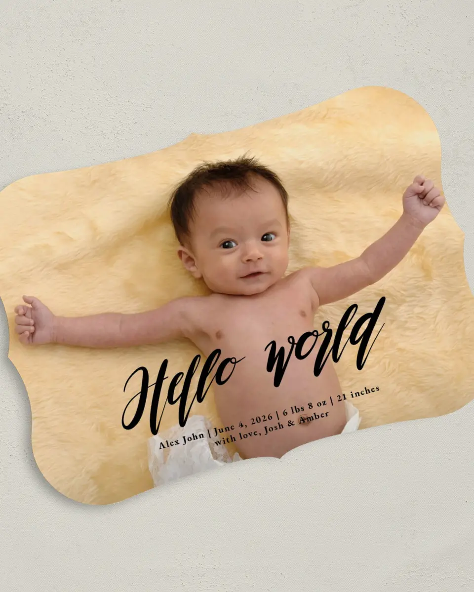 This is a 5" x 7" Birth Announcement Card called Softly Calling printed in full color on Premium Smooth paper
