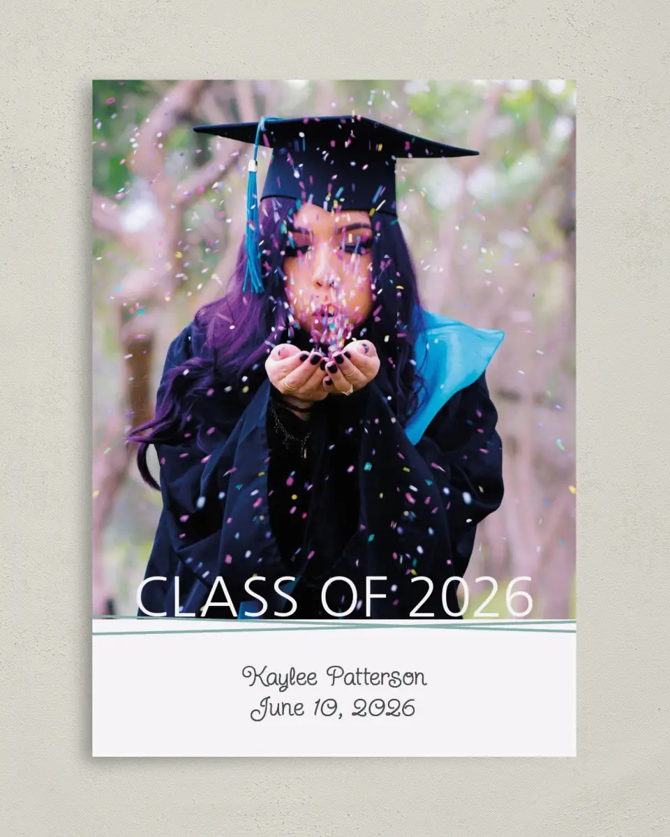 This is a 5" x 7" Graduation Announcement Card called Journey to Forever printed in full color on Premium Smooth paper