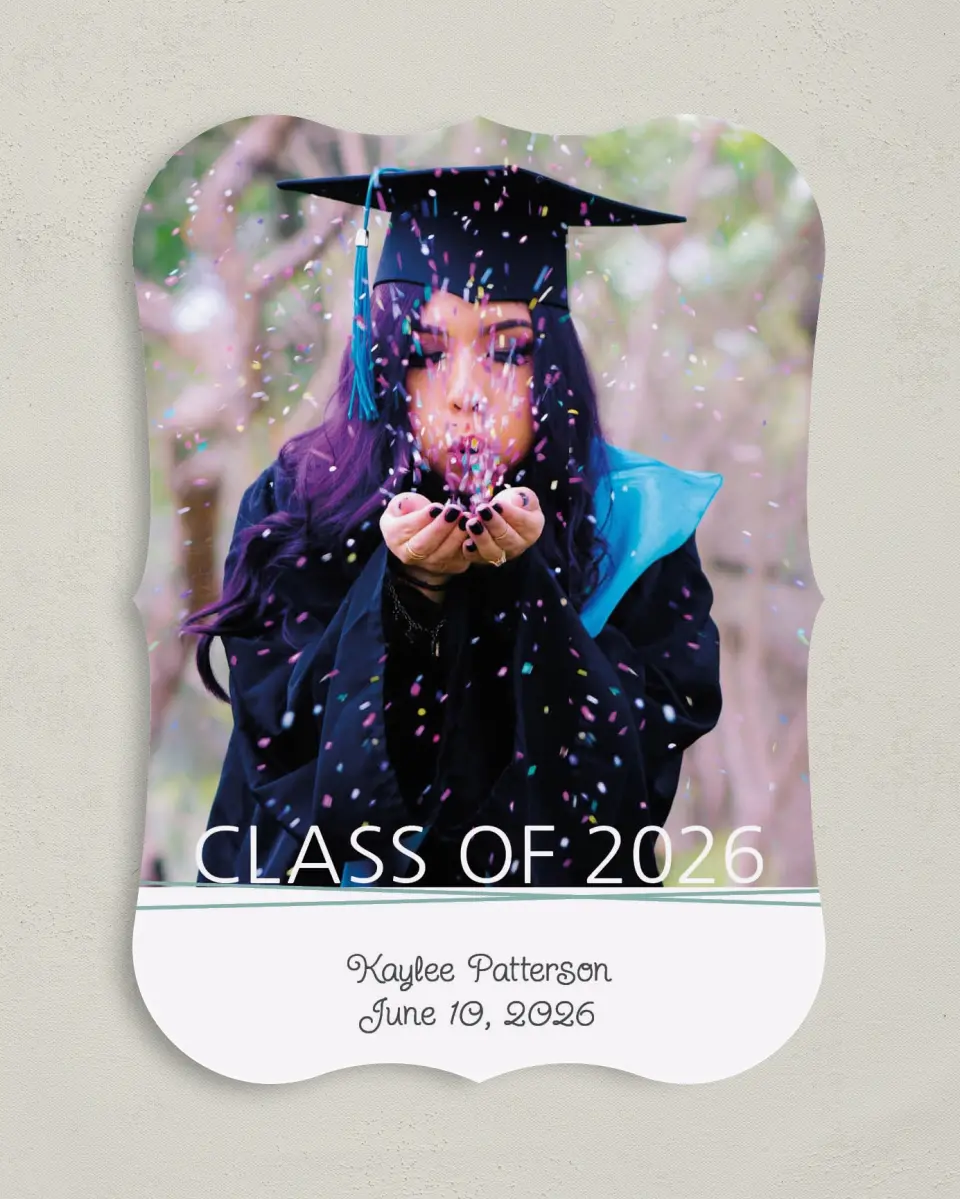 This is a 5" x 7" Graduation Announcement Card called Journey to Forever printed in full color on Premium Smooth paper
