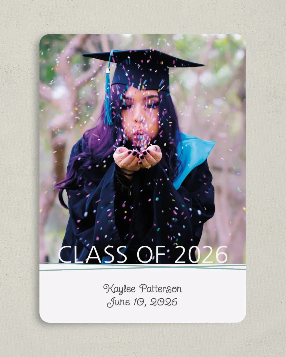 This is a 5" x 7" Graduation Announcement Card called Journey to Forever printed in full color on Premium Smooth paper