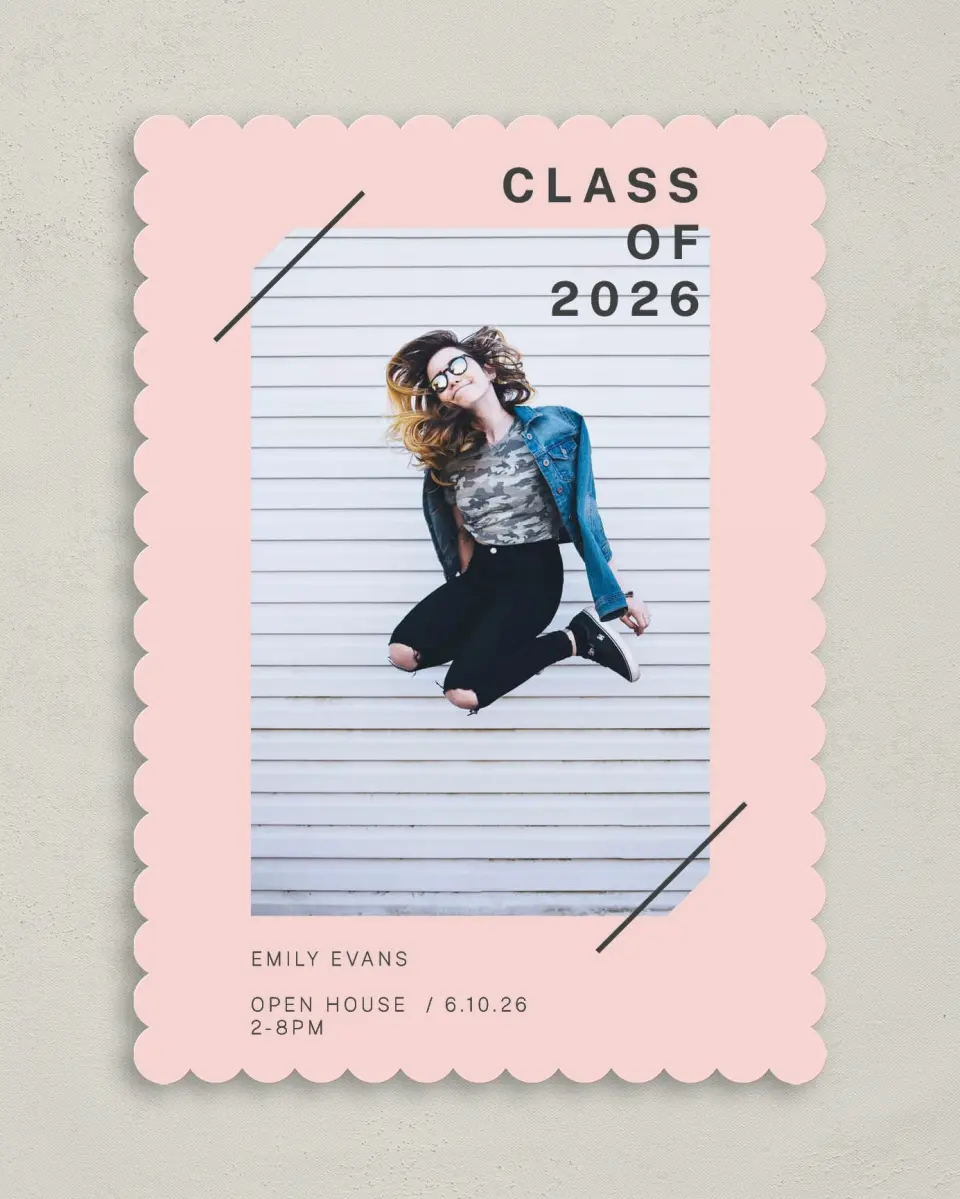 This is a 5" x 7" Graduation Announcement Card called Mod Moment printed in full color on Premium Smooth paper