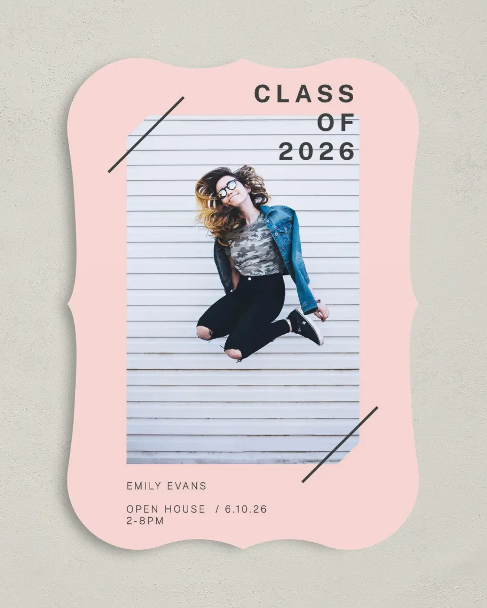 This is a 5" x 7" Graduation Announcement Card called Mod Moment printed in full color on Premium Smooth paper