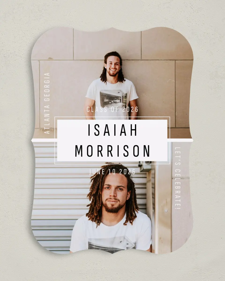 This is a 5" x 7" Graduation Announcement Card called Level Up printed in full color on Premium Smooth paper