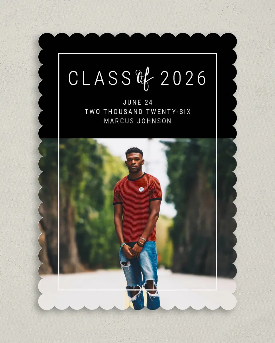 This is a 5" x 7" Graduation Announcement Card called New Journey printed in full color on Premium Smooth paper