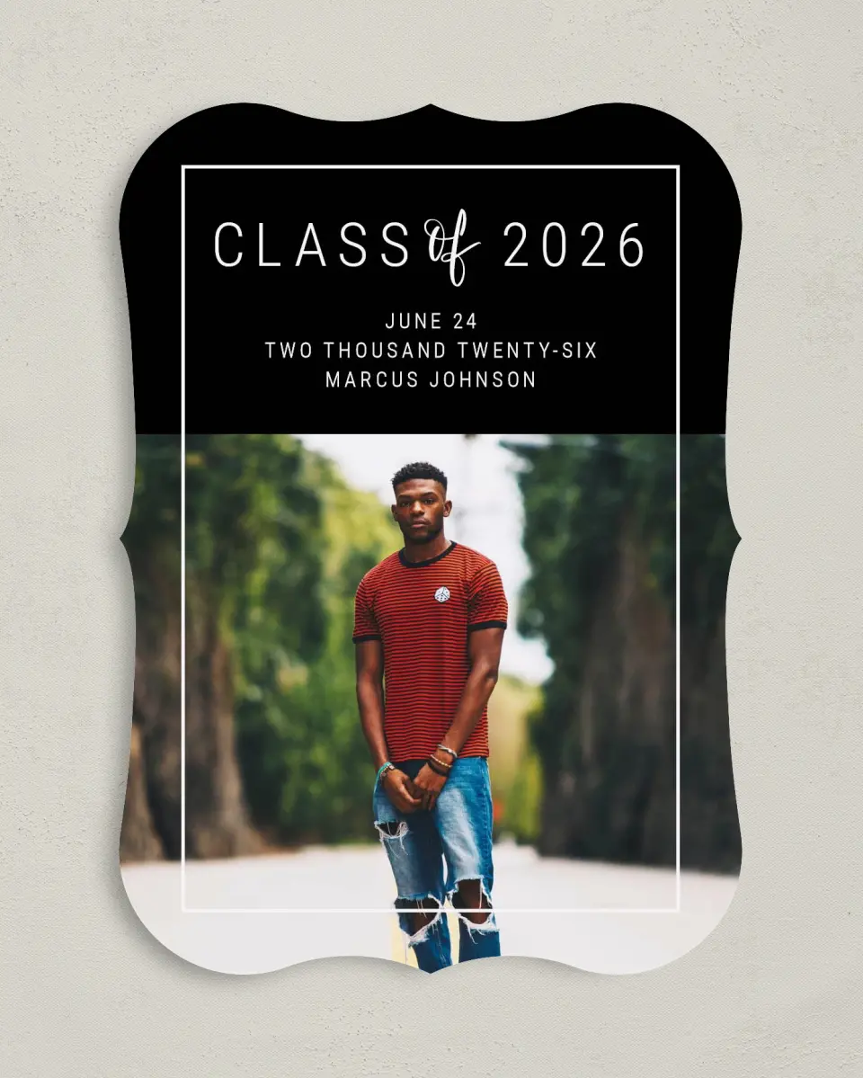 This is a 5" x 7" Graduation Announcement Card called New Journey printed in full color on Premium Smooth paper