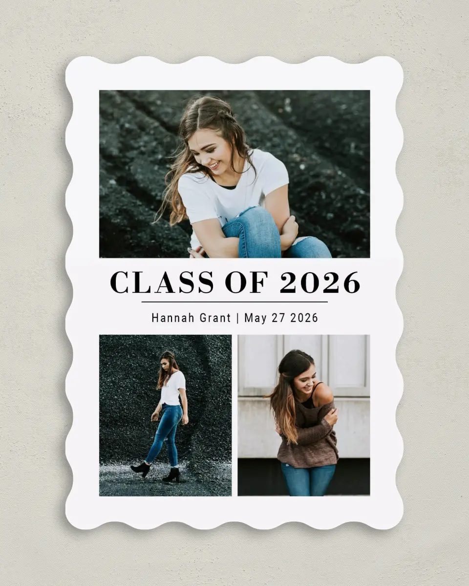 This is a 5" x 7" Graduation Announcement Card called Marvelous Marble printed in full color with Silver foil on Luxe Satin (coated) paper