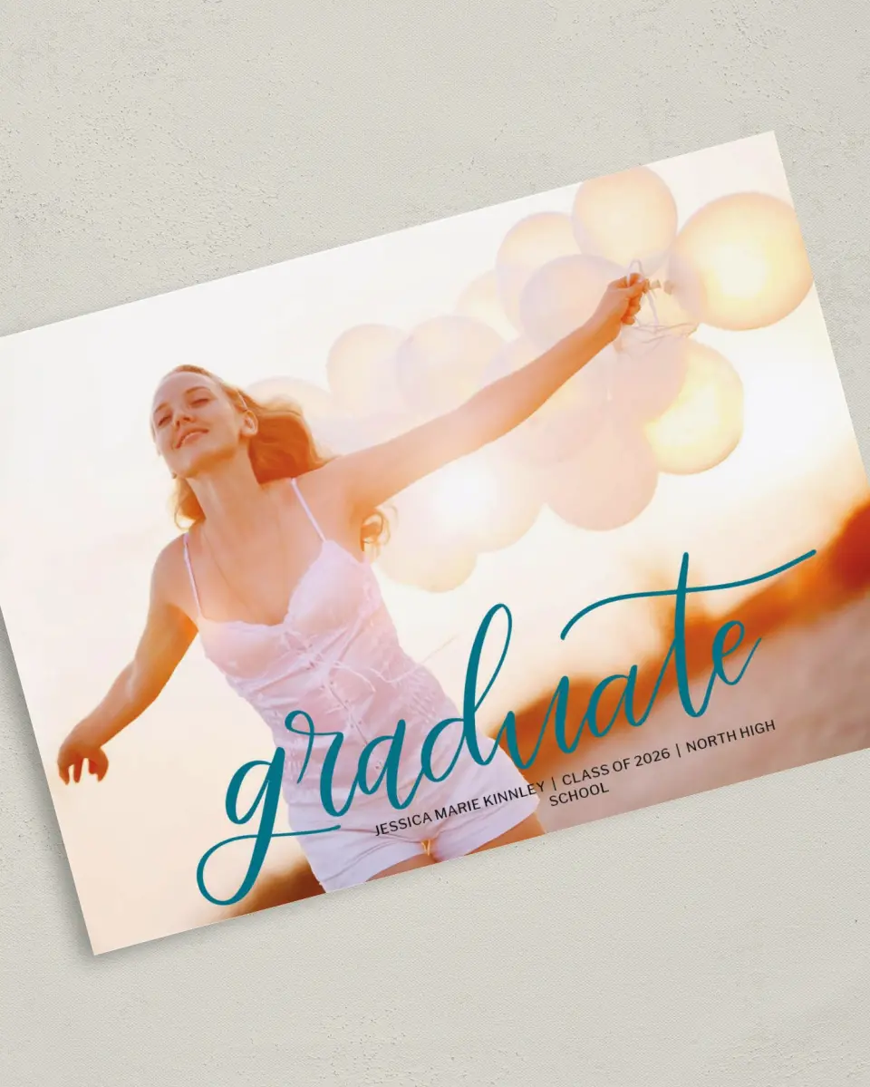 This is a 5" x 7" Graduation Announcement Card called Gilded Grad printed in full color on Premium Smooth paper