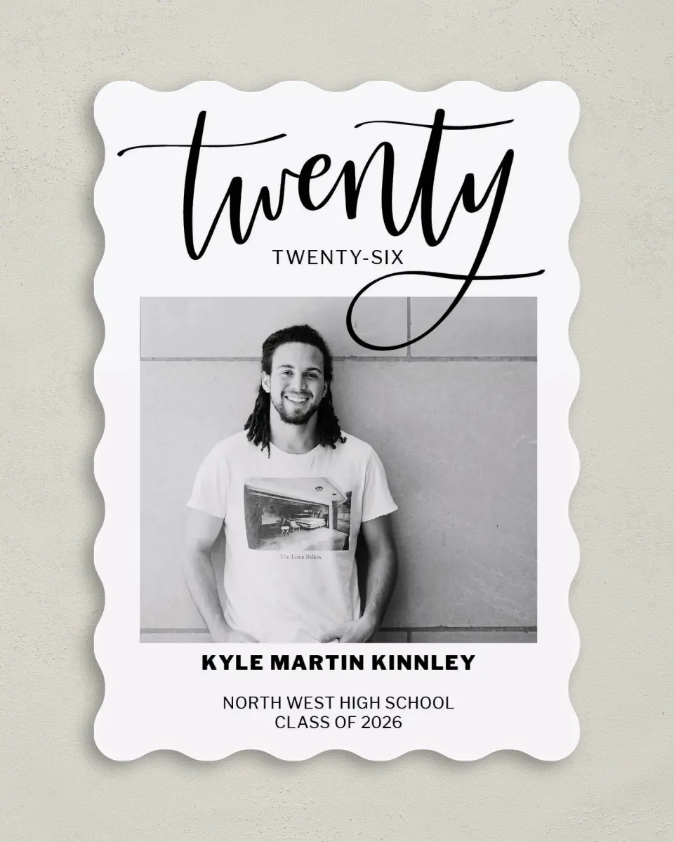 This is a 5" x 7" Graduation Announcement Card called Dream Realized printed in full color with Rose Gold foil on Luxe Satin (coated) paper
