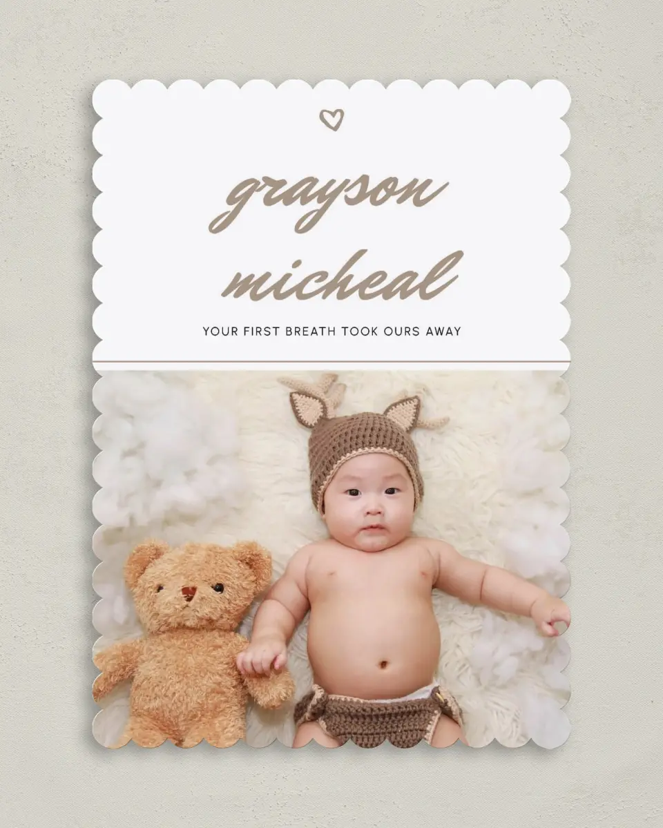 This is a 5" x 7" Birth Announcement Card called Small Wonder printed in full color on Premium Smooth paper