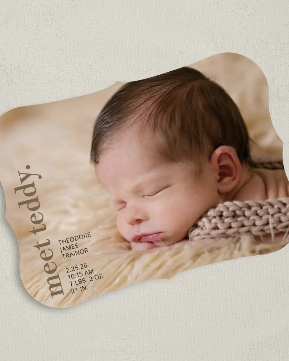 This is a 5" x 7" Birth Announcement Card called First Meeting printed in full color on Premium Smooth paper