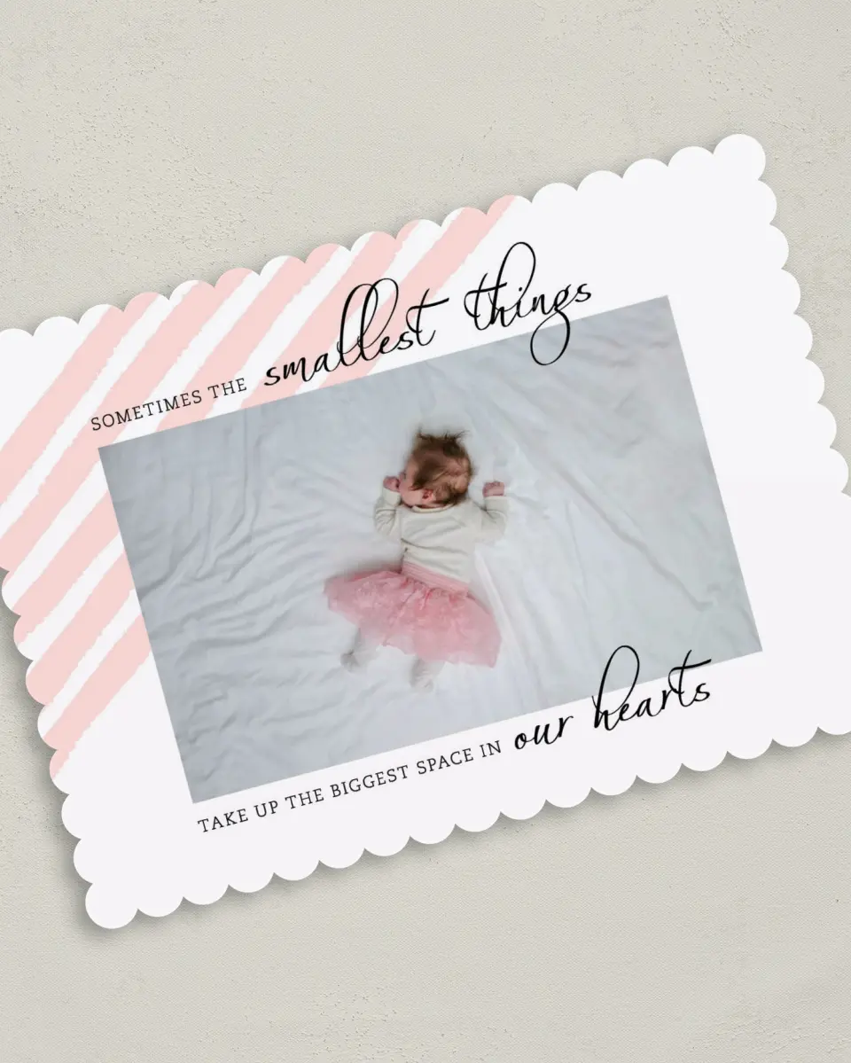 This is a 5" x 7" Birth Announcement Card called Angled Bliss printed in full color on Premium Smooth paper