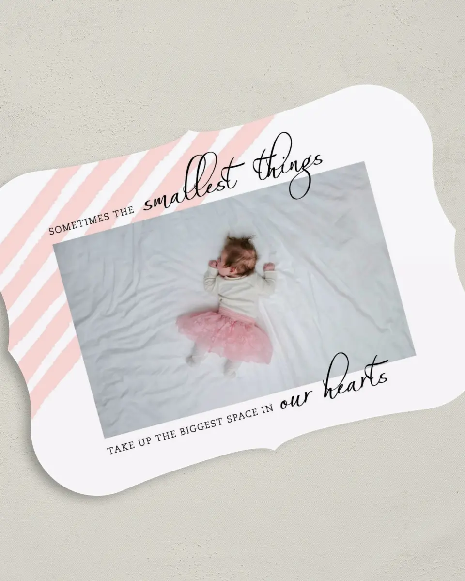 This is a 5" x 7" Birth Announcement Card called Angled Bliss printed in full color on Premium Smooth paper