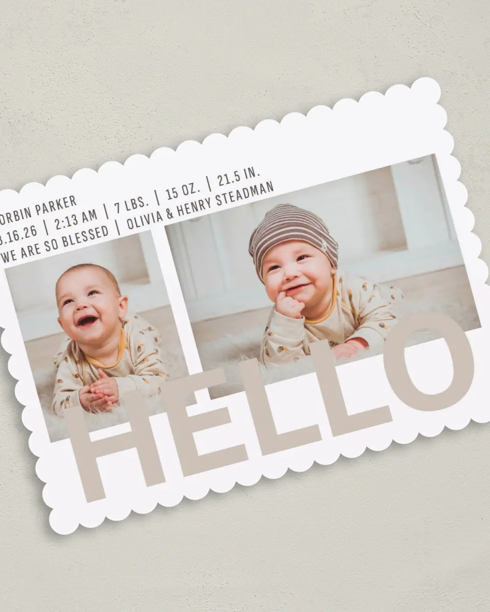 This is a 5" x 7" Birth Announcement Card called I'm Here! printed in full color on Premium Smooth paper